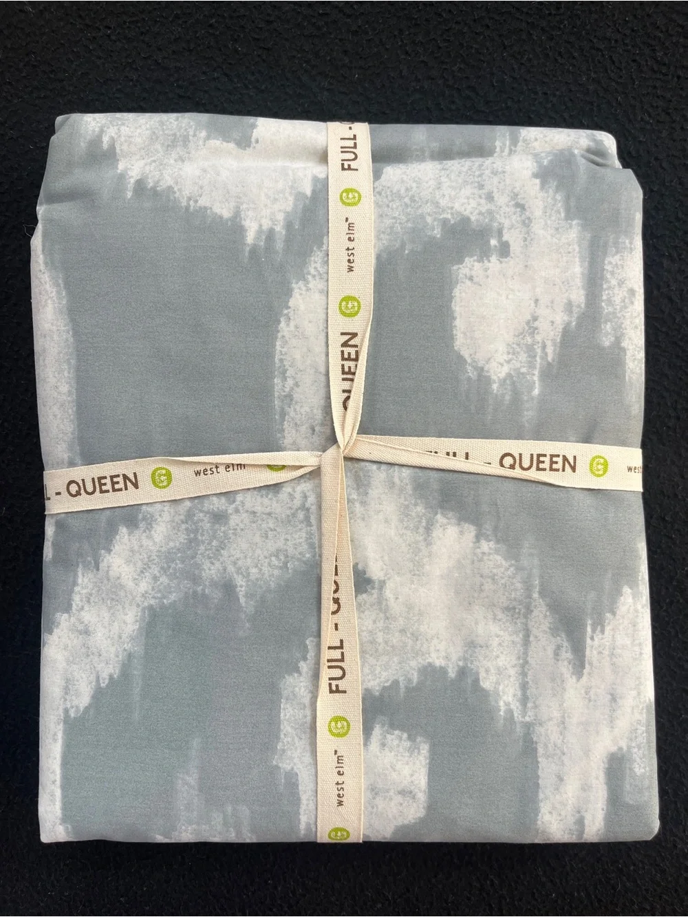 NEW West Elm Organic Ikat Scroll Duvet Cover Full Queen Gray White